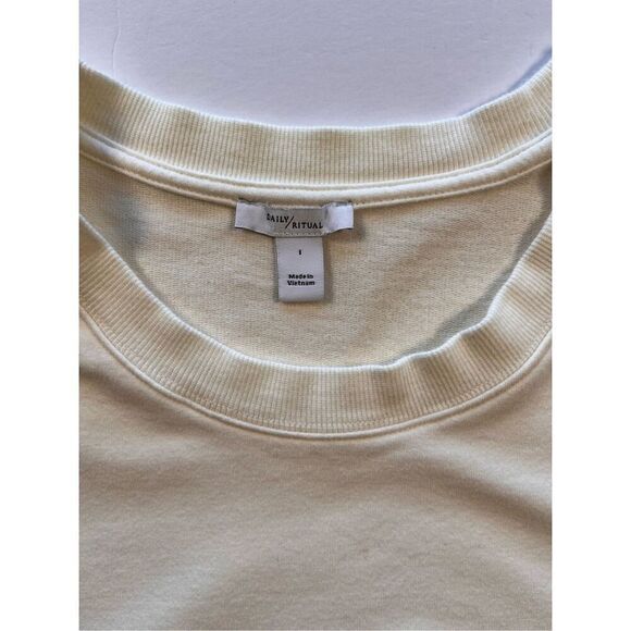 Daily Ritual French Terry Crewneck Sweatshirt Side SplitCutouts Ivory Size Large - Picture 2 of 9